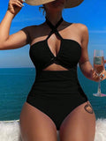 2026 Sexy Padded Swimsuit Women One Piece Halter Hollow Swimwear Female Solid Bathers Bathing Swimming Swim Suit Beachwear