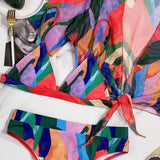2026 Sexy Bikini Set Women 3-piece Print High Waist Swimwear Swimsuit Bikinis Set Bathing Suit Short Sleeve Cover Up Beach Mujer