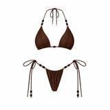 Beads 3Pcs Green Bikini Sexy Women Bandeau Biquini Female Swimsuit Push Up Swimwear Mesh Skirt Bathing Suits Cover Up Beachwear