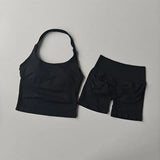 2PCS Seamless Halter Neck Yoga Set Push up Sports Bra And High Waist Butt Lift Fitness Shorts Tummy Control Fitness Wear