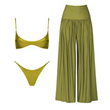 Bandeau 3Pcs Biquini Sexy Bikini Women Swimsuit Push Up Swimwear Female Strappy Bathing Suits Green Bodysuit Beachwear Swim Suit