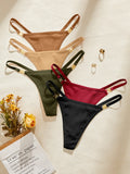 5PCS/Set Solid Women's Thongs Sexy Low Rise Seamless Panties Ribbed Lingerie Comfy Women's Underwear Set