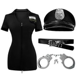 Sexy Cosplay Policewoman Midnight Uniform SM Zipper Bodysuits Solid Color Deep V Short Sleeved Wrap Hip Bodysuits Charming K0JQ