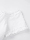 Women Summer White Dress Trim Off Shoulder Short Sleeve Button-up A-line Mini Dresses for Daily Office Party