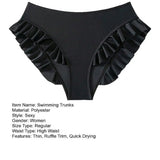 Women Swimming Trunks High-Waisted Ruffle Trim Bikini Bottoms with Tummy Control Quick-Drying Swimwear Beachwear
