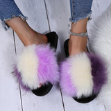 Mix Color Faux Fur Cotton Slippers for Women Open Toe Non Slip Plush Slippers Woman 2025 Lightweight Indoor Flats Slides Mujer