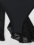 Women micro mini halter bikini sets 4 pieces with ruffles perspective cover tops and skirt swimsuit bathing suit beach outfits