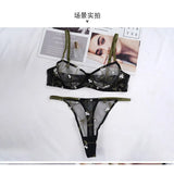Elegant French Lingerie Set Sexy Embroidery Ultra Thin Bra Thong, Large Bust Minimizer Plus Size Anti Sagging Comfort MOYISU Bra