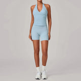 Women's Seamless Yoga Fitness Sets Sports Halter Neck Backless Vest Hip-lifting Slim Fit Shorts Suits Running Workout Gym Sets