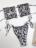 Tie Dye Pleated Ruffled Bikinis Bandeau Bikini Women Swimsuit Female Swimwear Two-pieces Bikini Set Hollow Out Bathing Suit Swim