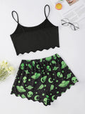 Sexy Alien Print Sling Sleepwear Women's Pajamas Set V-Neck Pyjamas Female Homewear Sleeveless Cute  Top And Shorts