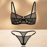 French Style Sexy Embroidered Transparent Underwear Set V-Neck Design Anti-Sagging Breathable Bra And Panties Ensemble