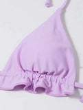 Women Frech chic bikini sets three pieces with mesh skirt swimsuit tie halter purple Swimwear bathing suit beach outfits biquini