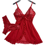 Ultra Sexy Lingerie Women Lace SeeThrough Nightdress Erotic PajamasSolid Soft Slim V Neck Sleepwear Summer Dress & Thong Kit