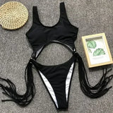 Splicing High Cut Out One Piece Swimsuit Women Tassel Swimwear Female Sexy Bathing Suit String Leopard Bikini 2025 Monokini Lady