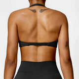 Women's Nylon Sports Bra Halter Sports Underwear Front Twist Naked Feel Sexy Yoga Gym Push Up Workout Padded Bralette Bathsuit