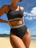 High Waist Bikini 2026 Women Strappy Swimwear Female Sexy Padded Swimsuit Solid Bathing Swimming Swim Suit Summer Beachwear