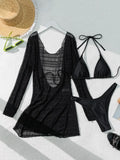 DEKA With Long Sleeve Cover Up Bathing Suit Solid 3 Piece Micro Bikini Set Women Swimsuit New Swimwear Beachwear Biquini Female