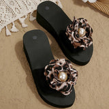 Fashion Leopard Print Wedges Sandals Women Lightweight Thick Sole Beach Slippers Woman Plus Size 42 Non Slip Summer Sandles