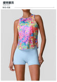 Sports Training Fitness Set Women Summer Ice Tie Dye Gradient Floral T Shirts High Elasticity Hip Lifting Shorts Yoga Sets