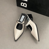 2026 New Summer Women Cover Toe Mules Slippers Fashion Metal Decoration Thick Heel Slide Shoes Comfort Street Style Footwear