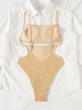 Glitter Sparkling Sequins Cut Out One Piece Swimsuit Women Swimwear Female High Cut Leg Monokini Backless Bathing Suit Swim Lady