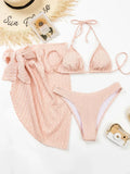 3pcs Sarong Beach Cover Up Skirt Wrinkled Bikini Women Swimwear Female Swimsuit Three-pieces Bikini Set Bathing Suit Swim Lady