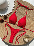 New Solid Color White Bikini Women suit Low Waist Lace-up Fashionable Swimsuit Two-piece Set