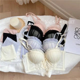 Sexy Lolita Bra Set for Women Wireless Push Up Bralette Lace Sexy Lingerie Set for Small Bust Gathering No Underwire MOYISU S-XL