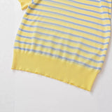 Fashionable Casual Striped Short-sleeve Knit Shirt Women Yellow Blue Striped Short Sleeve Knit Top Crew Neck Summer T Shirt SEUY