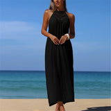 Solid Hollow Out Sleeveless Crochet Knitted Tunic Beach Cover Up Cover-ups Beach Dress Beach Wear Beachwear Female Women V7642