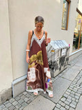 Casual Vacation Style Print Spaghetti Strap long Dresses Women Sexy V-neck Backless Loose Sleeveless Dress Female Summer New