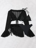 Women micro mini halter bikini sets 4 pieces with ruffles perspective cover tops and skirt swimsuit bathing suit beach outfits