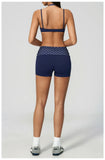 Breathable Striped Patchwork Yoga Clothing Women Fake Two-piece Sports Bra Folding High Waist Shorts Gym Running Fitness Suit