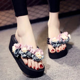 Bohemia Style Flower Platform Flip Flops For Women Summer Shoes Thick Sole Light Weight Girls Home Beach Slippers Wedge Sandals