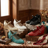 2026 Small Big Size 32-48 Vintage Green 7cm High Heels Wedges Pumps White Red Comfy Walk Summer Mary Janes Brogue Shoes Women