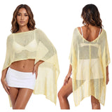 Women Knit Sheer Shawl Poncho Loose Fit Asymmetrical Hem Cape Sweater Summer Boho Casual Beach Cover-ups Knitwear