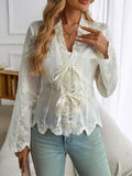 Phantasy Floral Embroidery Blouse Women Long Sleeve Loose Tunic Shirt Vintage Blouse Y2K White Tops Fashion Female Streetwear