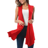 Women Sleeveless Cardigan Vest Summer Solid Color Open Front Draped Mid-length Asymmetric Hem Waistcoat Lightweight Coat