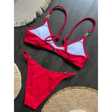 10 Colors V Neck Rhinestones Bikini Female Swimsuit Women Swimwear Padded Bather Bathing Suit Swim Two-pieces Bikini set K8138