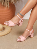Size 42 Summer Classic Black White Ankle Strap Sandals for Women Elegant Blue Pink Square Heels Office Lady Shoes