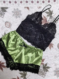 Summer Sexy 2 Pieces Pajamas Set for Women Sleepwear Lingerie Lace Silk Crop Tops and Shorts Sets Casual Nightwear Pijamas