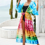 13 Colors Printed With Belt Crochet Knitted Tunic Beach Cover Up Cover-ups Beach Dress Beach Wear Beachwear Female Women K7201