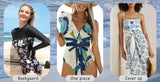 Retro One Piece Swimsuit with Skirt Shoulder Strappy Floral Print Women's Slimming Bathing Suit Beach Wear