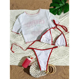XS -XL Cherry Printed Short Sleeve Bikini Female Swimsuit Women Swimwear Three-pieces Bikini set Bather Bathing Suit Swim V6854
