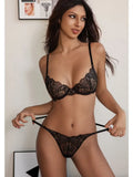 Toucheart Erotic Lingerie Panty 2PCS Thin Model See-through Lace Big Breasts Appear Smaller and Prevent Sagging Delicate Bra Set