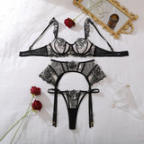 Toucheart Erotic Lingerie Fashion New Floral Embroidered See-through Mesh Body-shaping Women Sexy Underwear Three-piece Hot Set