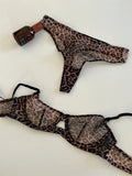 Leopard Printed Underwire Bra and Panty Set Women Sexy Lingerie Transparent Push Up Outfit Lace Underwear