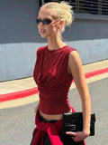 FDYOUI Elegant Lace Patchwork Tank Tops 2026 Summer See-through Sleeveless T-shirt Ladies Folds Slim Corset Crop Top High Street