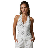 Cute Halter Tops for Women Summer Dot Print V-Neck Going out Tank Tops Backless Vest for Streetwear